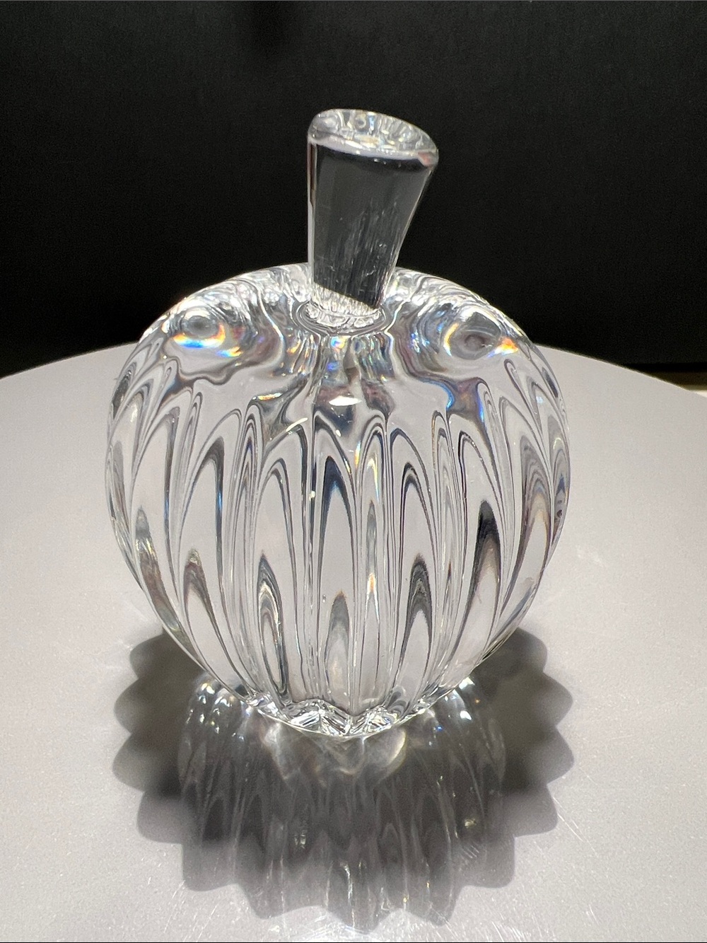 Vintage Waterford Crystal Clear Ribbed Apple Sculpture / Paperweight